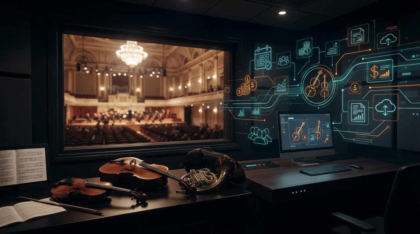 A concert hall seen from the orchestra's office